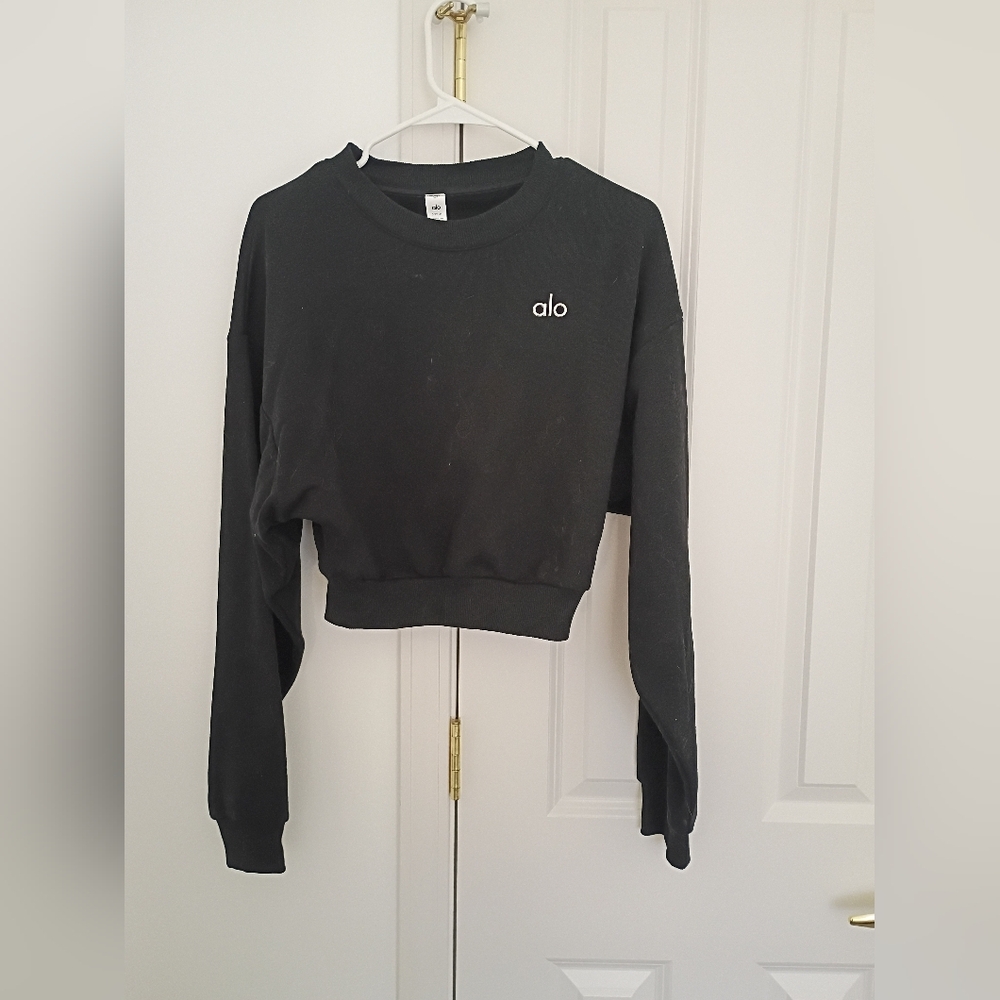 ALO Yoga Black Women's Cropped Sweatshirt S And Sweatpants XXS